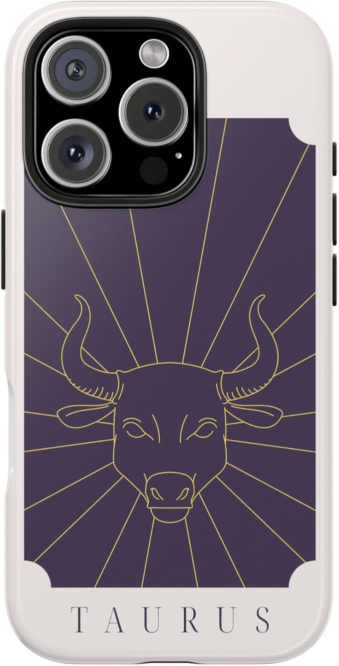 Taurus Minimalistic Girly Tough Phone Case Compatible with iPhone. Purple and Pink Zodiac Design. Gift for Taurus