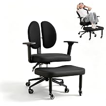 Criss Cross Office Chair with Wheels, Cross Legged Swivel Chair with Split Lumbar Backrest,Ergonomic Meditation Chair for Home Office Black