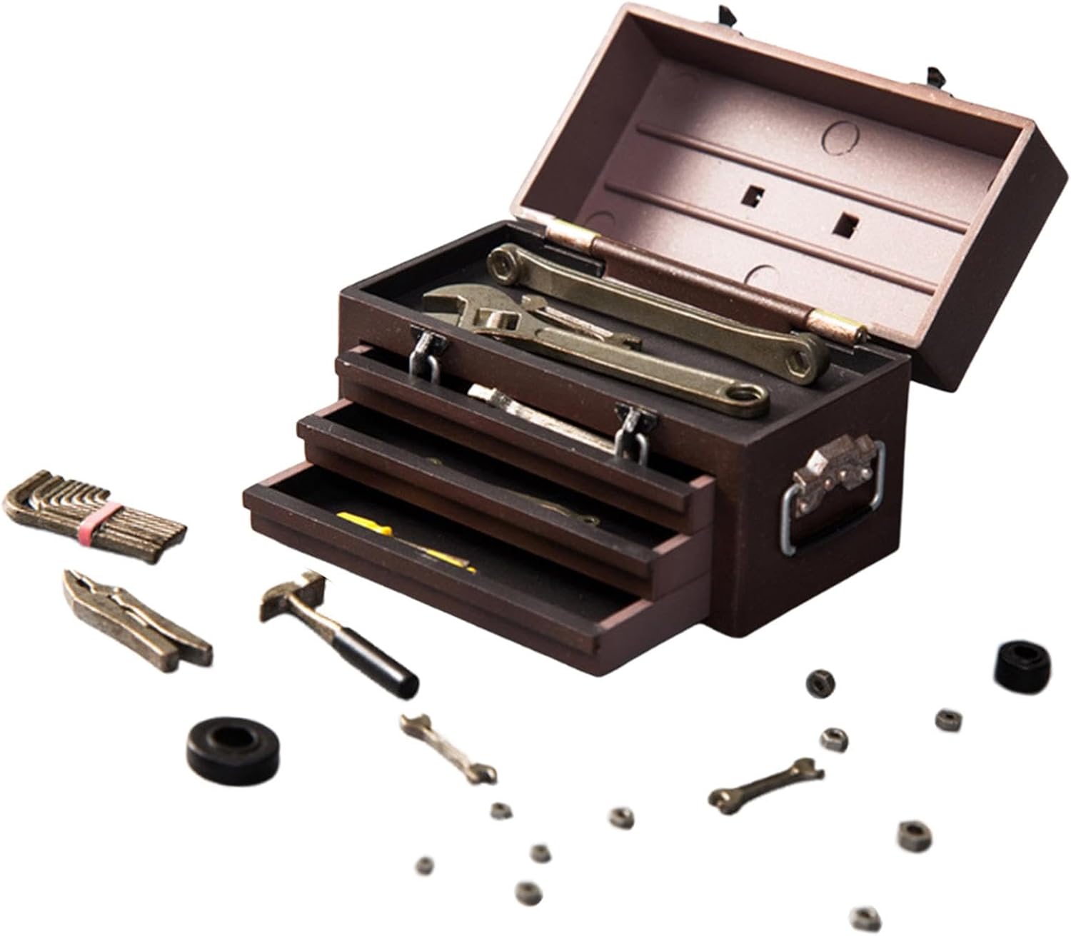 1/6 Scale Tool Case for 12 Inch Action Figures, Miniature Doll Accessory Tool Box with Realistic Details for Male Doll Models- Deep Brown