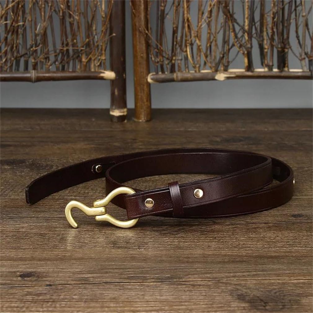 Vintage Women's Leather Belt With Copper Buckle Casual Waistband Top Grain Cowhide
