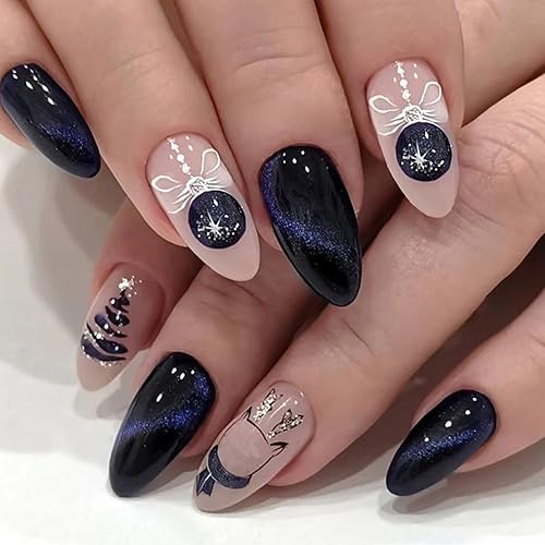 Miniatura 6 de Uñas postizas a presión con punta francesa, uñas postizas cuadradas cortas con diamantes de imitación de estrellas blancas y negras, uñas postizas