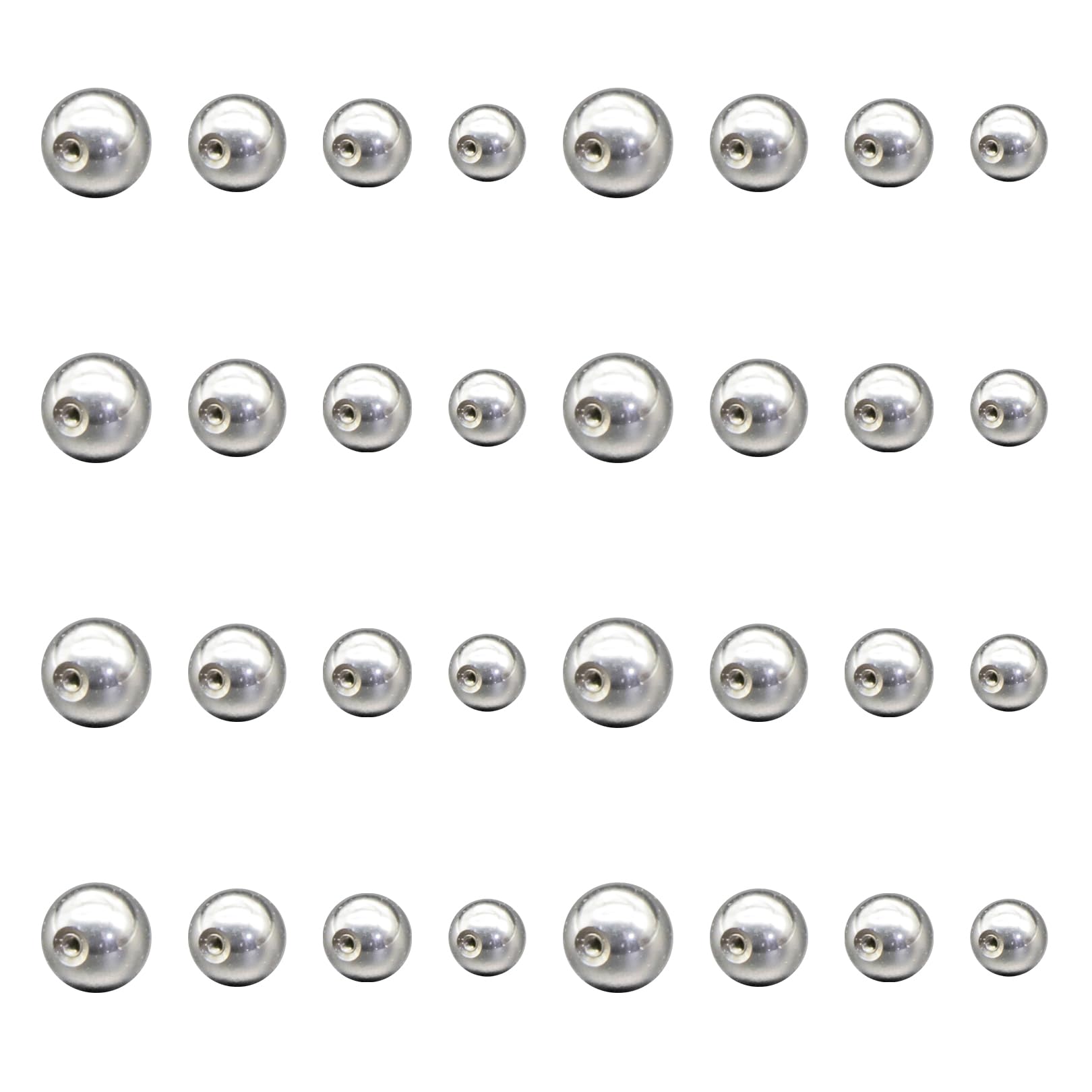 lokxmve Juego de 32 piercings de bola de acero quirúrgico, bolas de 1,2 mm, bola de repuesto, bola de rosca de 3 mm, 4 mm, 5 mm, 6 mm, piercing para lengua, ombligo, nariz, labio, lengua, cejas, ombligo,