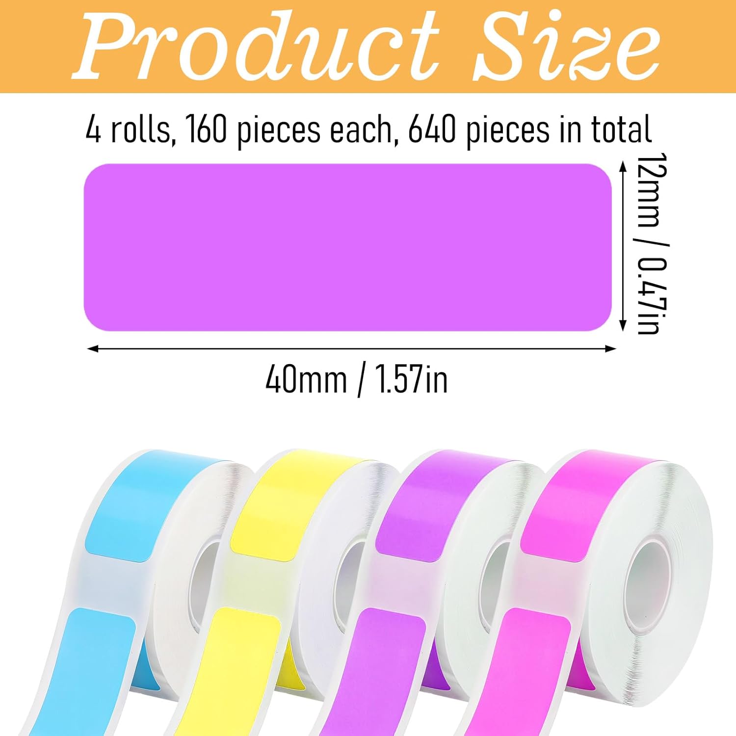 4 Rolls D30 Labels,0.47 X 1.57 in Print Master Labels Refill, 4 Colors Smart Phomemo D30 Label 160 Sheets/Roll, Print Master for Office 160 Label Printing Paper - Image 3