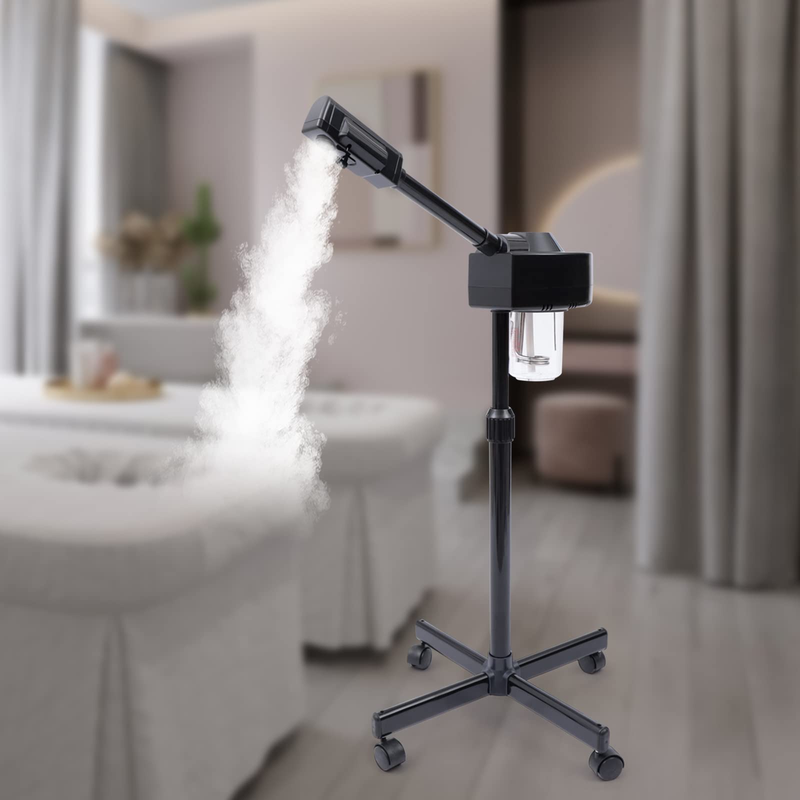 Evaporatore viso con o, vaporizzatore viso per sauna facciale, timer per studio cosmetico, con schermo LCD, ugello girevole a 360°, 600 ml, 750 W, nero