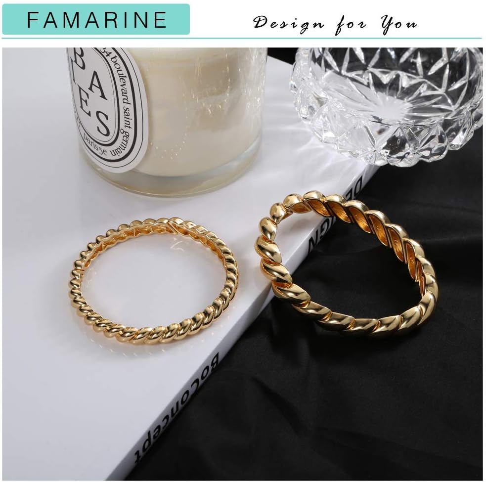 FAMARINE Gold Silver Chunky Bangle Bracelet for Women Men - Image 5