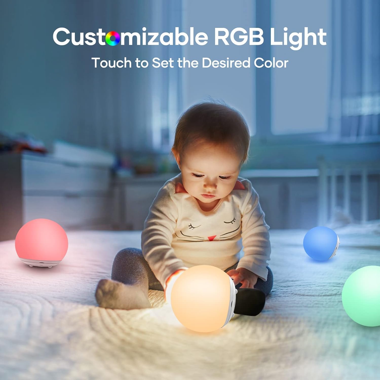 Nachtlicht für Kinder, USB-wiederaufladbare LED-Nachtlichter, Tischlampe mit dimmbarem, warmem Licht, 7 Farben, Touch-Steuerung, 0,5/1 Stunde Timer für Kinderzimmer, Baby, Schlafzimmer und