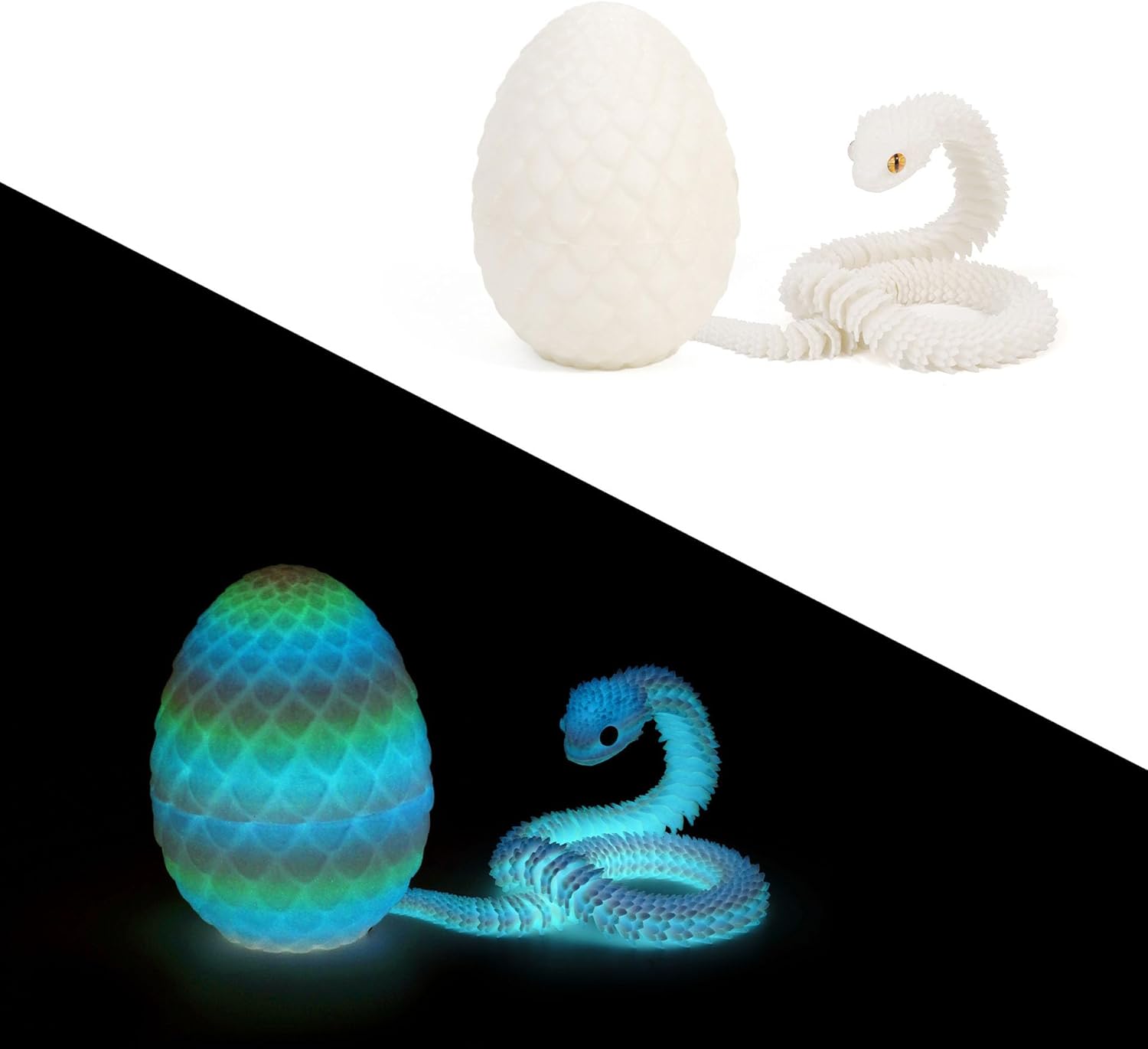 4 PCS 3D Printed Snake with Egg 11.8'' Realistic Snake 3D Printed Animals Snake Pet Movable Joint Exquisite Cute Pet Toy Adults Fidget Toys Home Office Decor (4PCS-4)