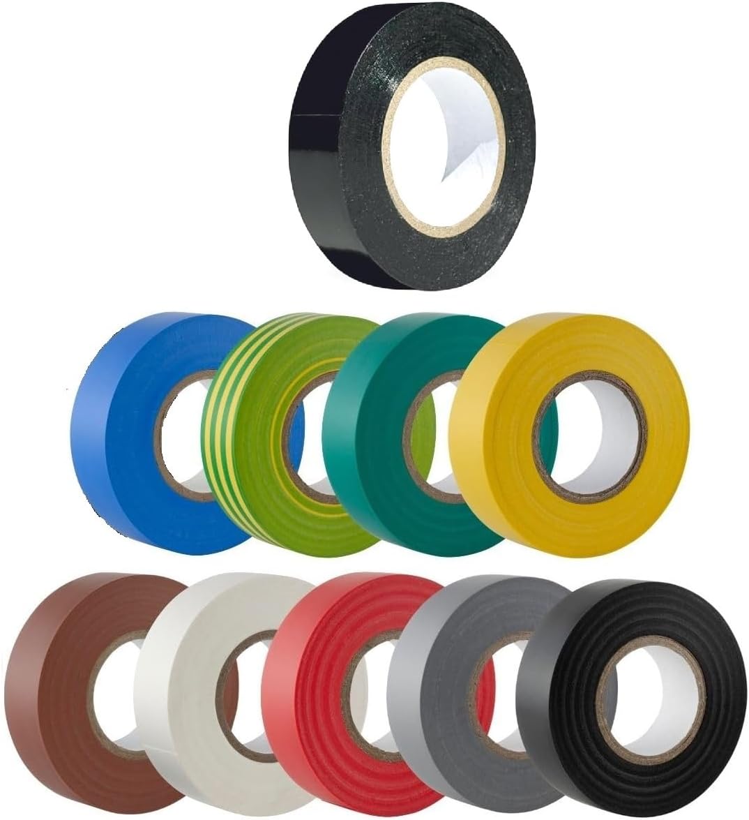 10 Pack - Multicolor Electrical Tape 19mm (0.75 inch) X 20m (66 Feet) Strong Self Adhesive PVC Insulation Tape for Insulating Repairing Protecting Electrical Wires and Wide Use of Sealing Tap