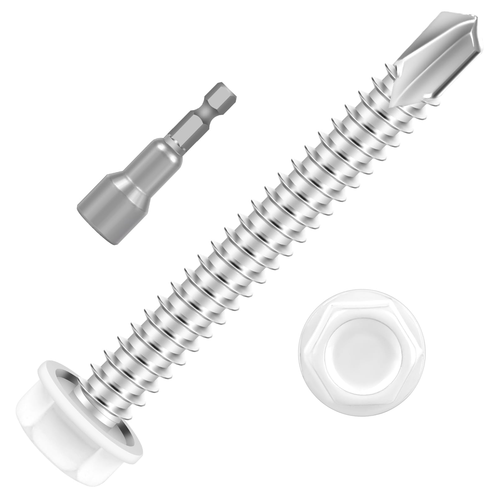 White Self-Tapping Screws - 100 Pack #8 -11