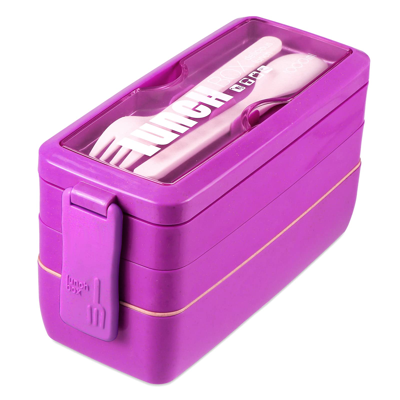 Iteryn Bento Box Lunch Box, 3-In-1 Compartment Containers - Wheat Straw, Leakproof Eco-Friendly Stackable Bento Lunch Box Meal Prep