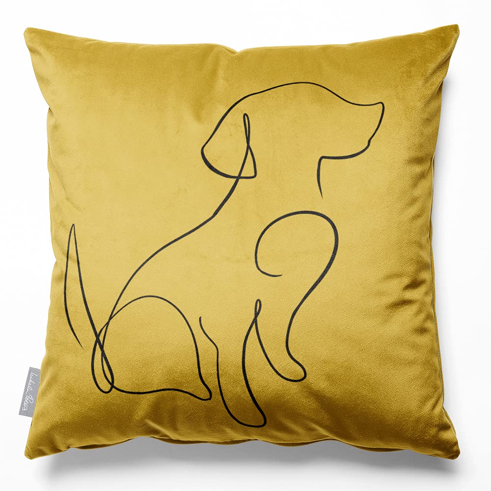 Izabela Peters Mustard Ochre Eco-Friendly Velvet Cushions - Filled, 40 Cm, Dog - Chair & Sofa Seat Cushions