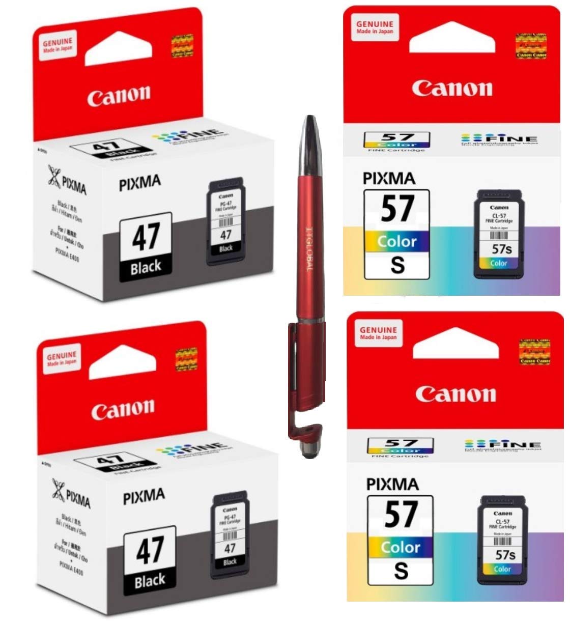 Canon 47 Black Twin & 57 Small Colour Twin Ink Cartridge with ITGLOBAL 3in1 Multi-Function Mobile Phone Stand, Stylus Pen, Anti-Metal Texture Rotating Ballpoint Pen (Very Colors) (B07YB6DZDS) Amazon Price History, Amazon Price Tracker