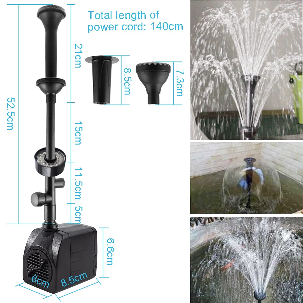 Fontana Da Giardino Esterno Cascata, Pompa Per Laghetto Da Giardino 2000l/h 25W, Mini Pompa Acqua Immersione Elettrica, Sommersa Pompa Acquario Regolabile Led, Abbeveratoio Per Uccelli (con luce)