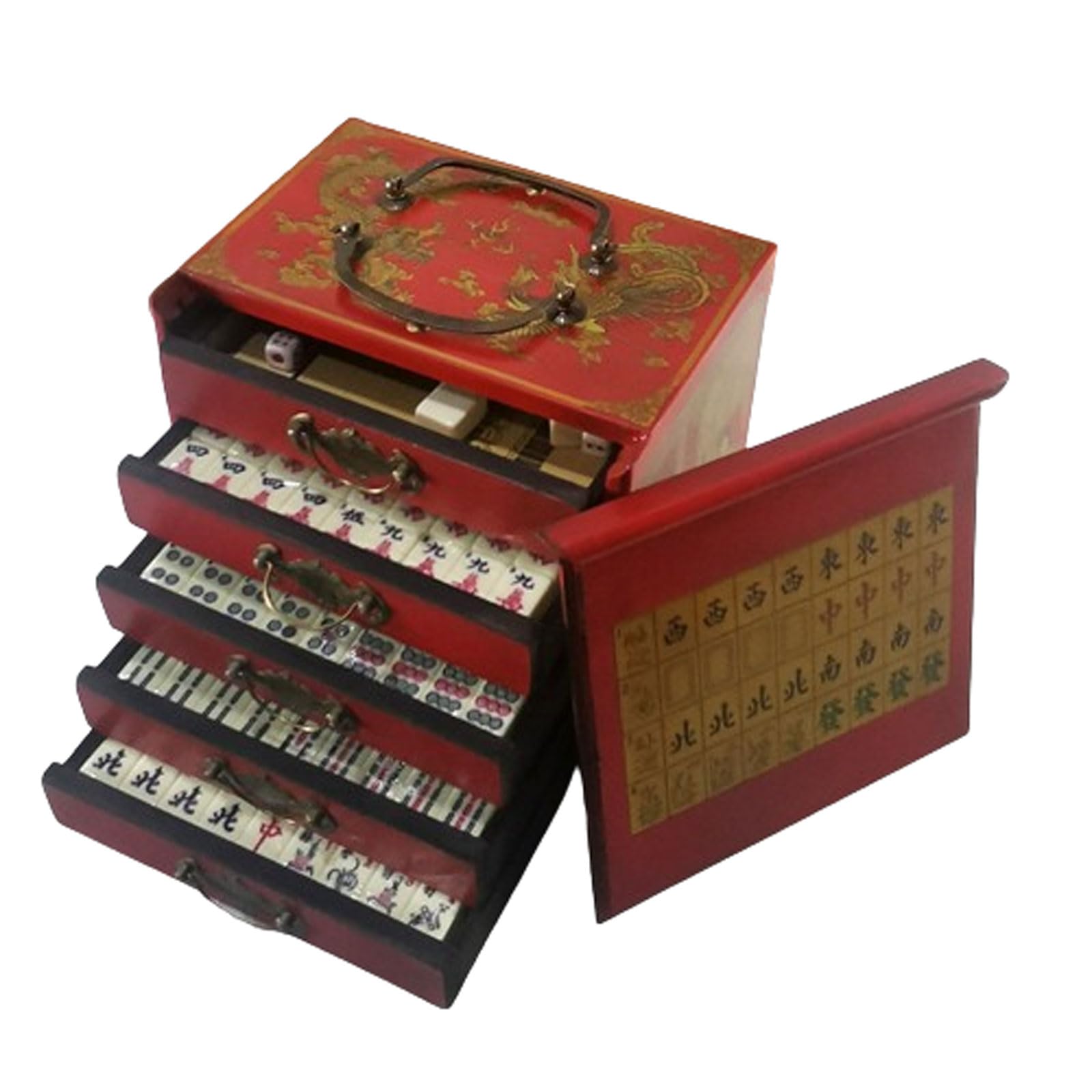 Mahjong Set - Complete Vintage Chinese Mahjong Game with 144 Portable Tiles for Family and Party Entertainment - Traditional Luxury Game