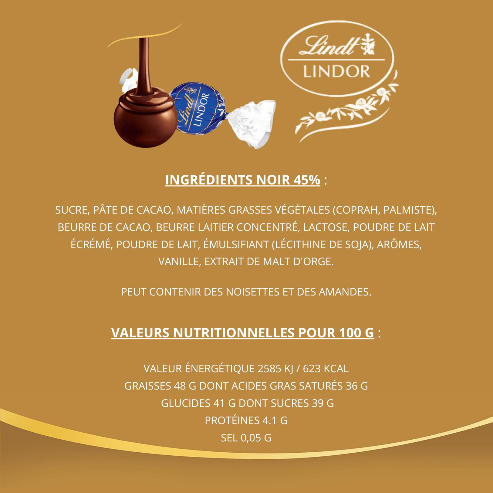LINDT - Assortiment 100 bouchées LINDOR Chocolat Noir - Boîte 1,25 kg