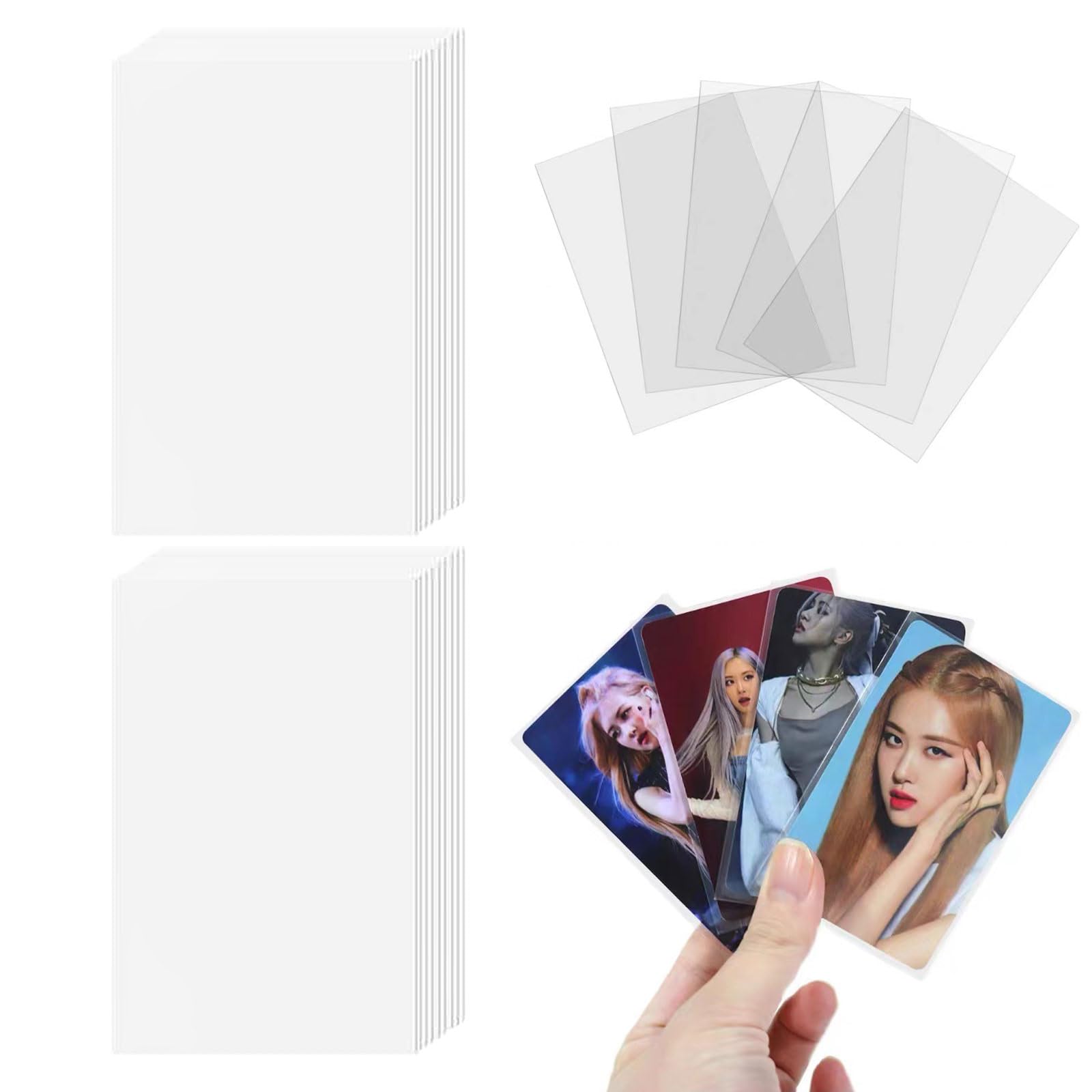 100 Pcs Photo Card Covers Photocard Sleeves, 59 x 90 mm 200 Microns Ultra Thickness Kpop Clear Sleeves Idol Photo Cards Proector Tranding Cards Shield Cover (Unsealable)