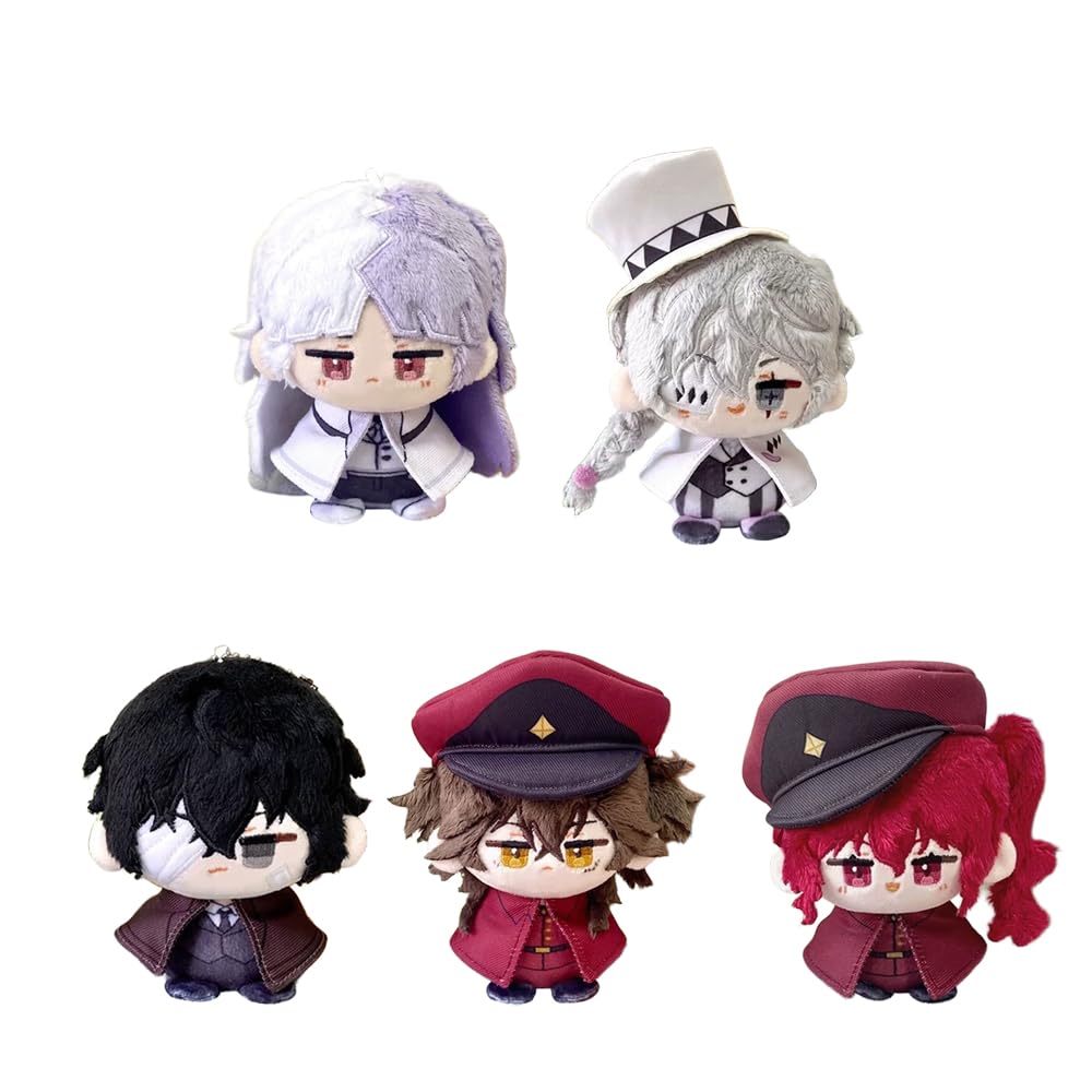 Zhongkaihua BSD Dazai Chuuya Plush Ranpo/Atsushi Nikolai/Sigma Anime Figures Sitting Soft Stuffed BSD Merch Pendant Bag Backpack Keychain Occasions Decorations 12CM