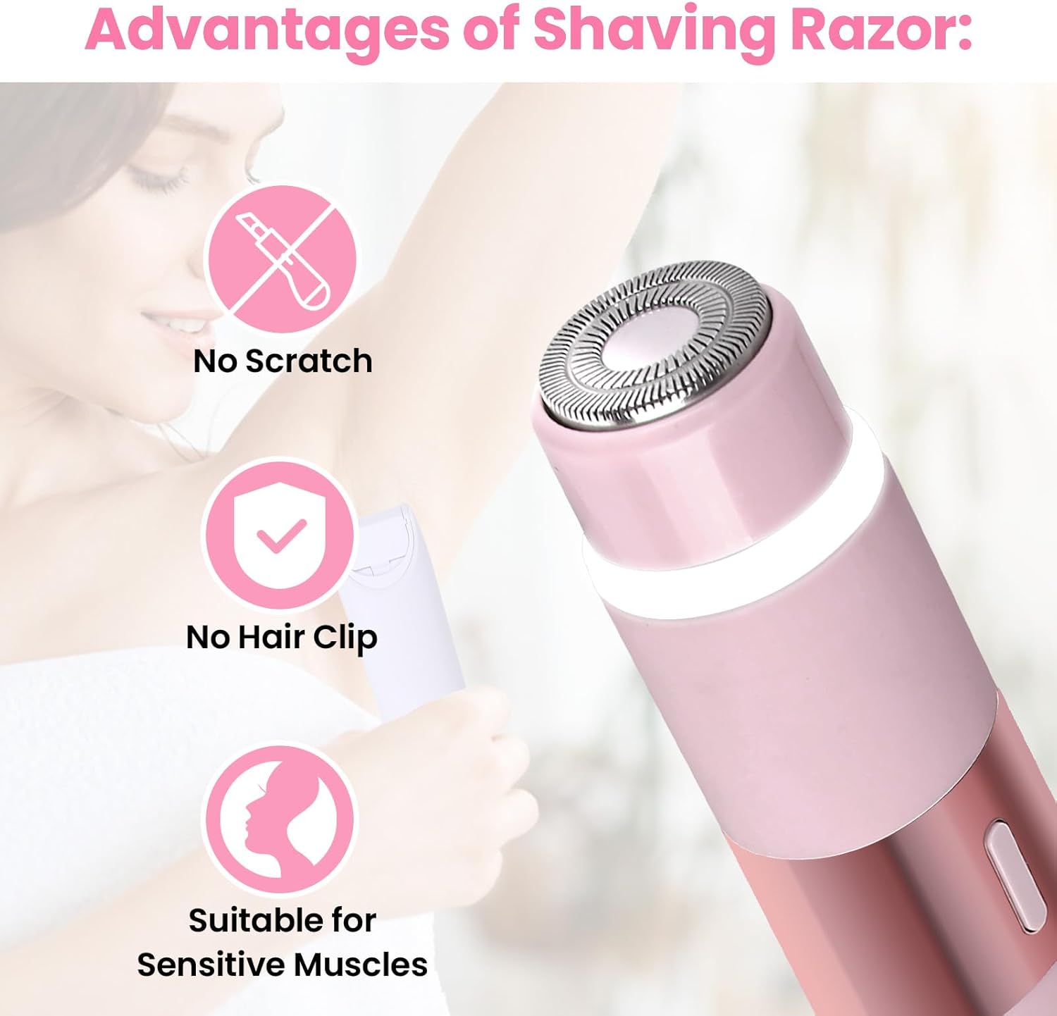 Electric Bikini Trimmer for Women, Electric Razors for Women Glow Aura Womens Shaver, Quiet Dual Head Waterproof Cordless Rechargeable Painless Trimmer for Underarms, Legs, Body (Pink) - Image 5