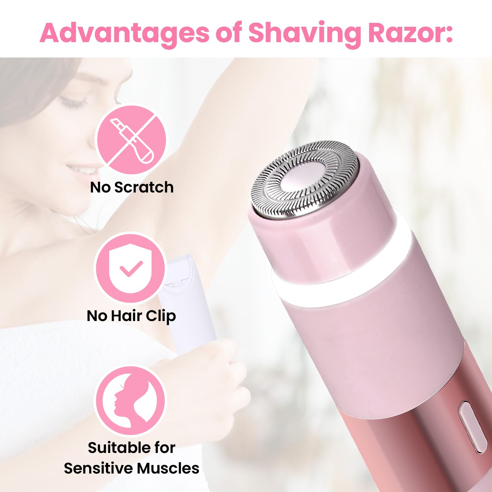 Glow Aura - Recortadora de bikini para mujer, afeitadora silenciosa de doble cabeza, impermeable, recargable, sin dolor para axilas, piernas, cuerpo (rosa) 5