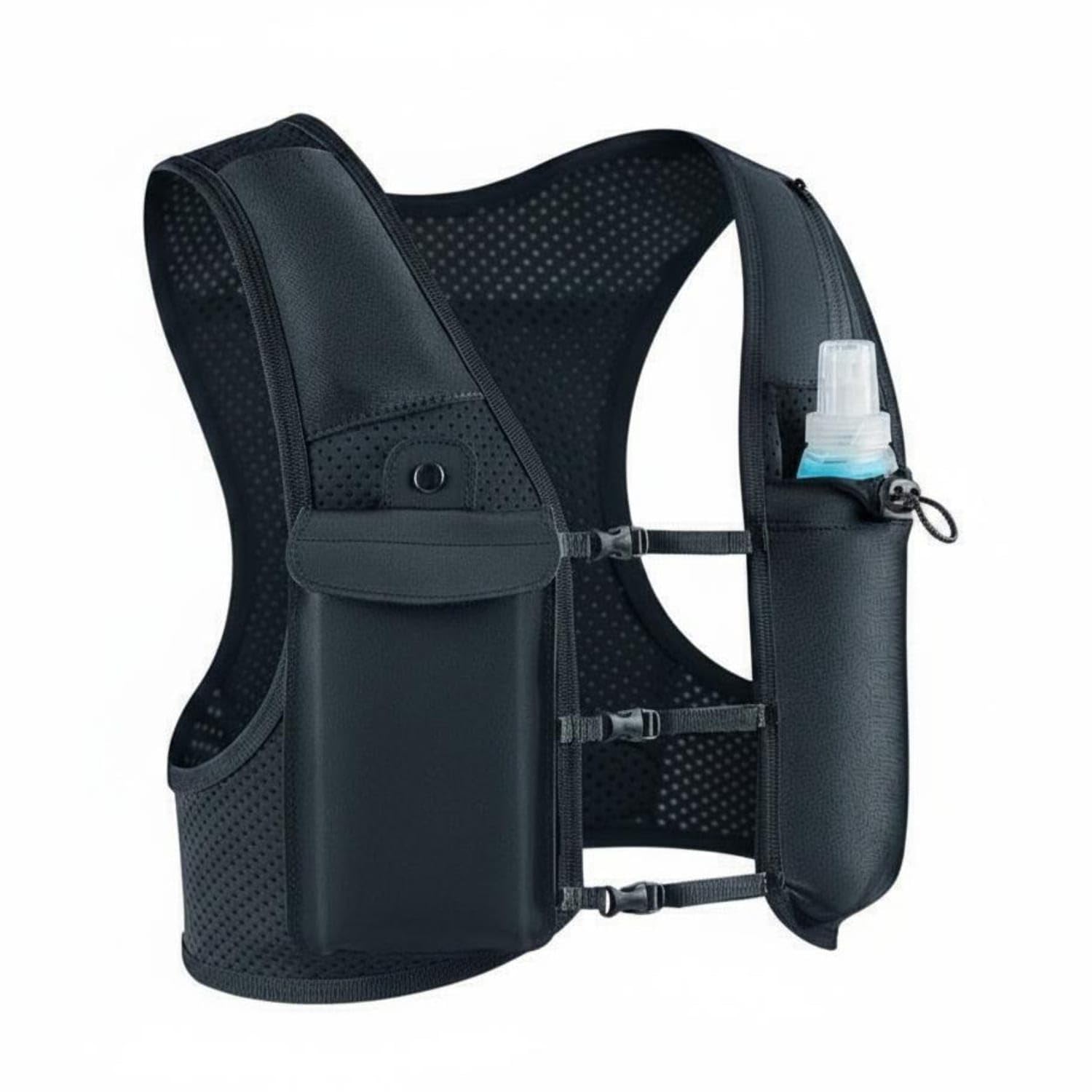 SNAPPSY Adjustable Chest Straps Running Hydration Vest Front Pockets Reflective Hydration Vest for Hiking, Black-image-0