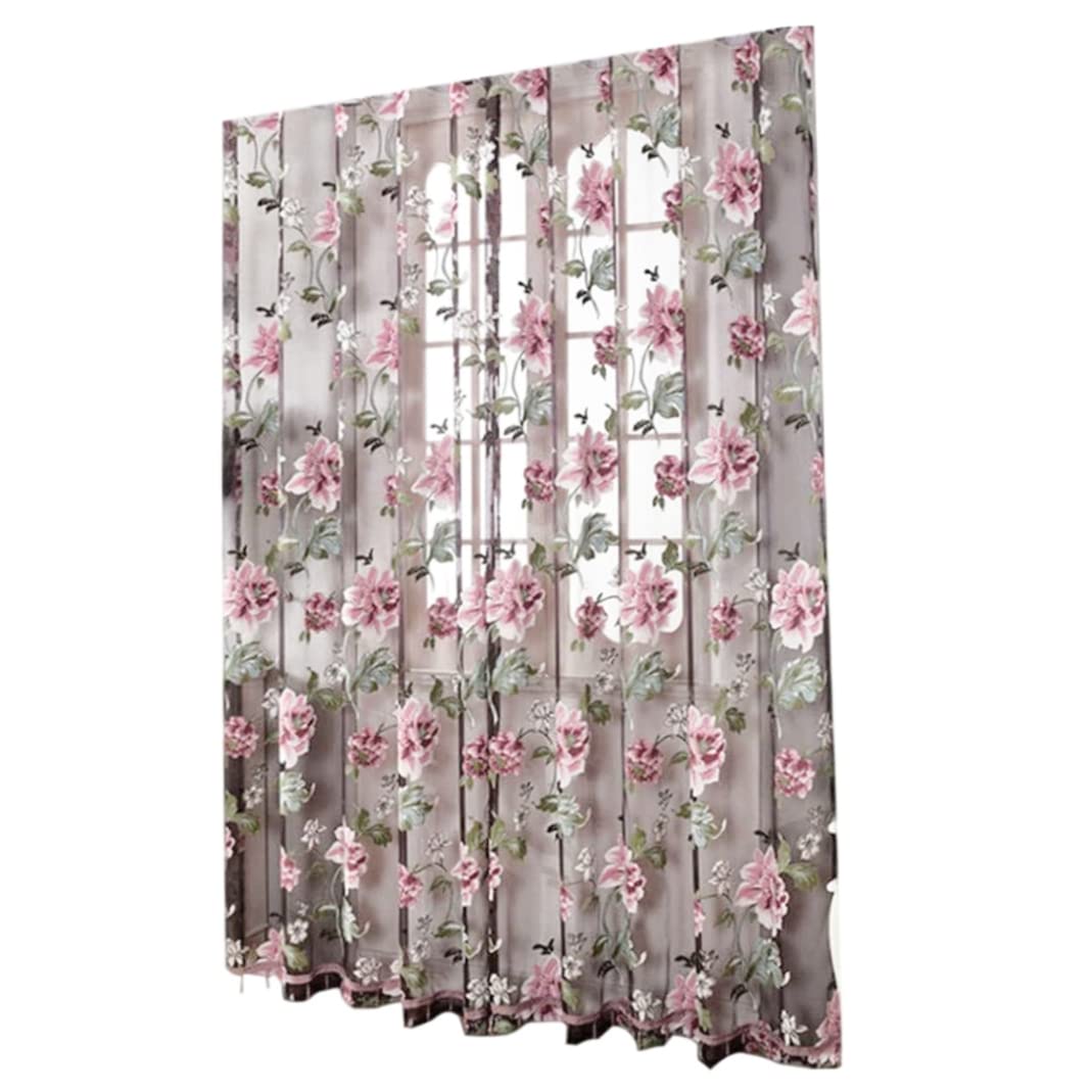 Aetherize Sheer Curtain 78.8x39.4inch Peony Embroidery Vertical Decorative Voile Curtains Tulle Drape for Bedroom Living Room Balcony Curtains for Living Room
