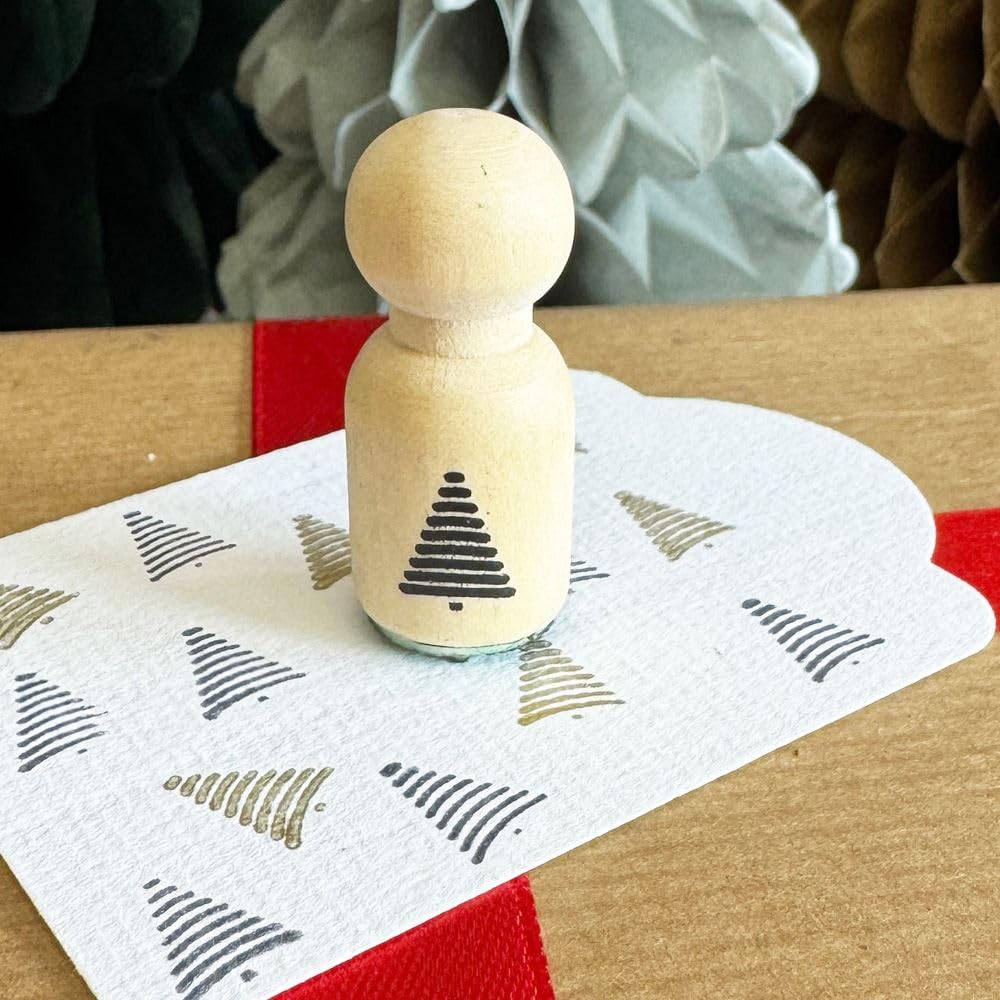 Luck And Luck Brown Mini Christmas Tree Rubber Stamp, Ink Stamp For Cards Scrapbooking Projects, Wooden Holiday Stamp, Diy Gift Tags Crafts, Festive Crafts