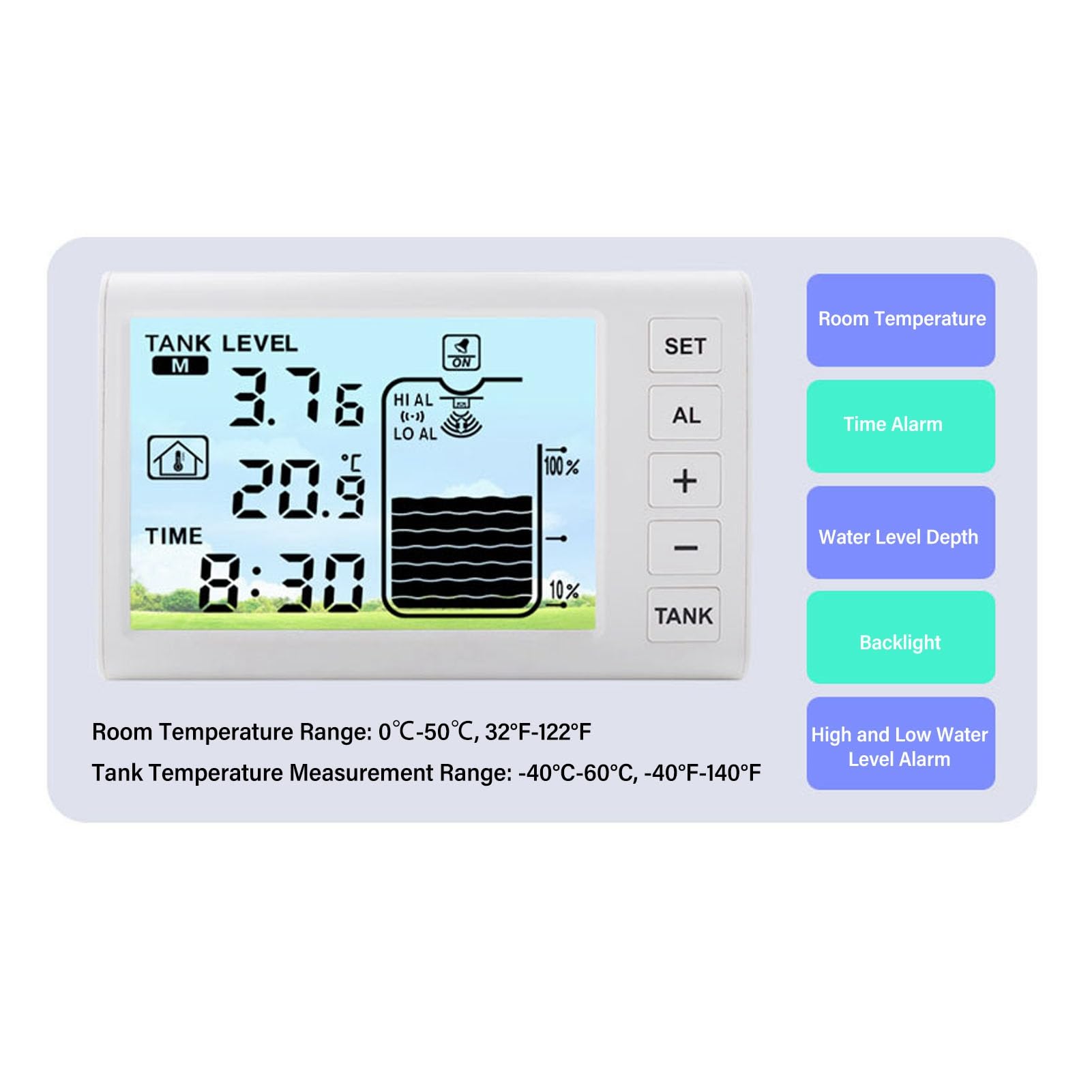 Sensor de Nivel ultrasónico SustVita Rango de medición de 1-5 m, detección de Temperatura de Negativo 40 °C a 60 °C, transmisor IP65 para medición de Profundidad de líquidos en
