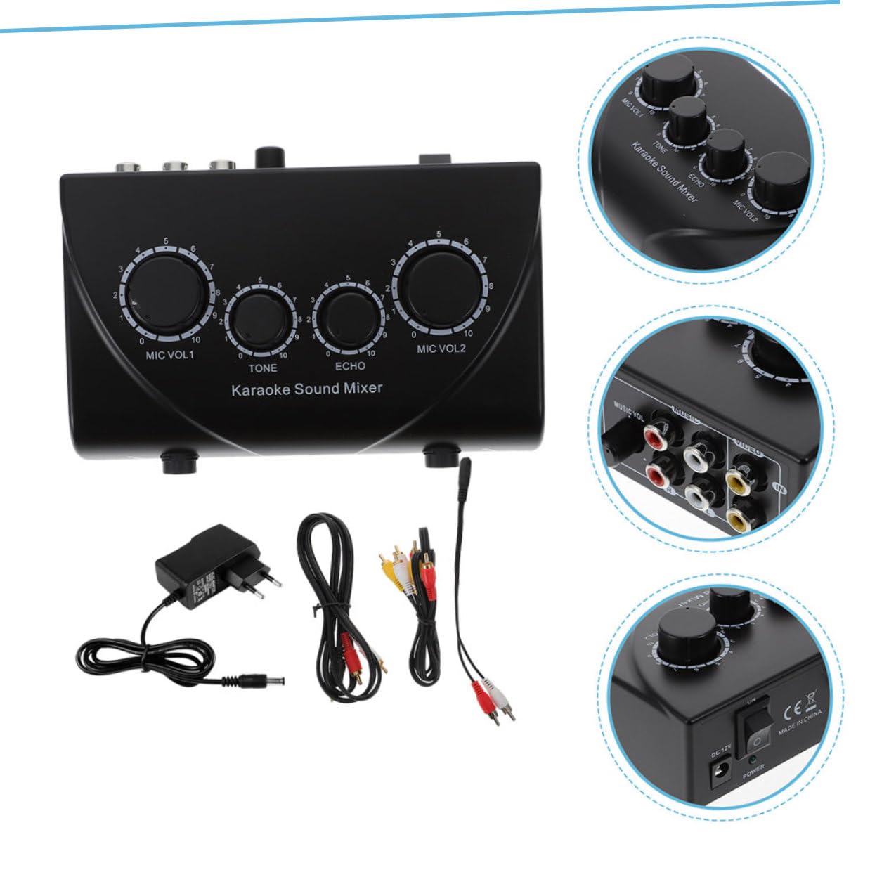 MAGICLULU Mezclador de Sonido Profesional Estéreo con Doble Entrada para Micrófonos Compacto y Ligero con Adaptador de Corriente Seguro para Karaoke Casa Ktv y Eventos Familiares