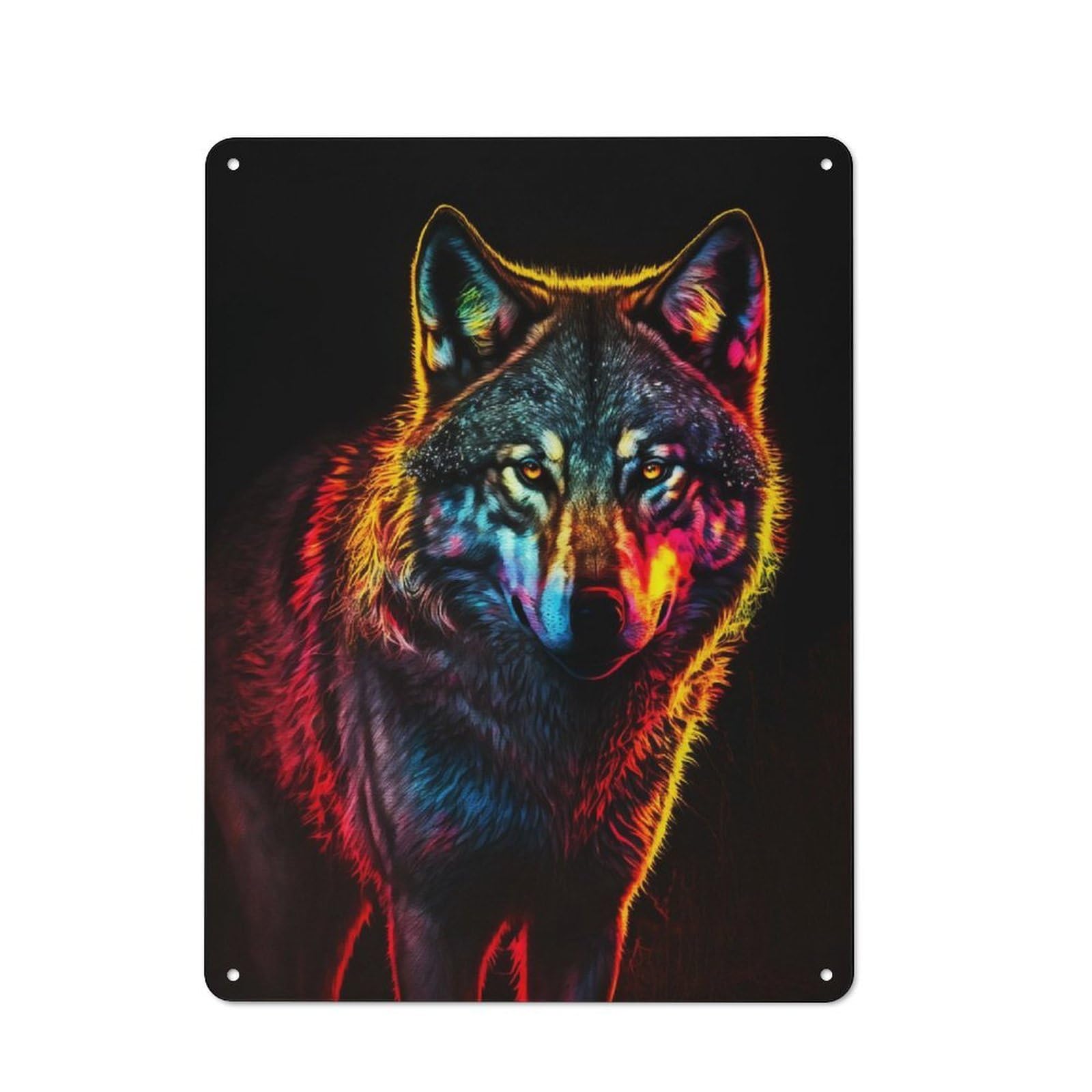 Junmoney Colorful Wolf Retro Metal Plaque 40X30cm For Bar Or Restaurant, Suited To Restaurant Interior Fans
