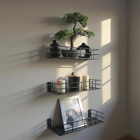 3'lü Set Dekoratif Metal Duvar Rafı - Minimalist Tasarım, Dayanıklı ve Şık Raflar - 31cm/29cm/27cm