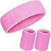 WILLBOND 3 Pièces Bandes de Transpiration Set, Comprenant Bandeau de Sport et Bandeau de Poignet Bande de Transpiration Rayée en Coton pour Hommes et Femmes Athlétiques (Rose)