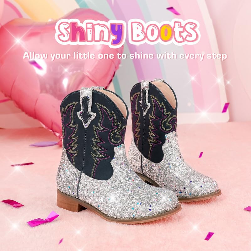 Image of Motasha Toddler Girls Cowgirl Boots Glitter Toddler Cowboy Boot Ankle Girls Boots Little Kids Horse Riding Shoes Party Birthday