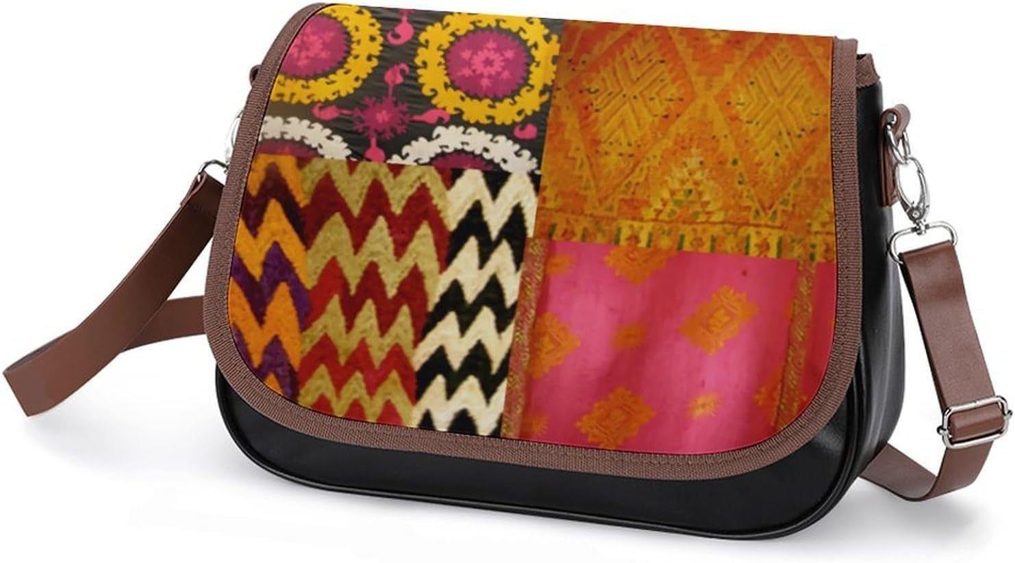 Afrocentric StyleWomen's Faux Leather Crossbody Bag, Waterproof Wrinkle-Resistant Shoulder Bag with Detachable Strap, Large Capacity Casual Handbag, Fashion Daily Purse for Shopping Work Dating, Ideal