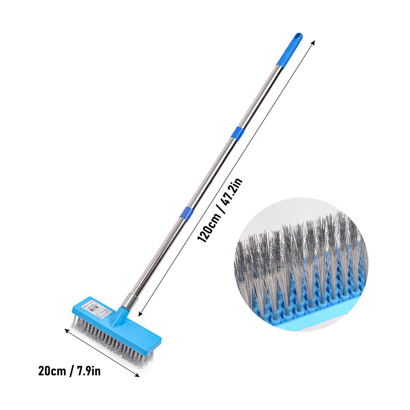 YWBL-WH Escoba de Alambre Resistente, Cepillo de Piso de Acero Inoxidable con Telescópico para Limpieza Al Aire Libre en Cocina, Baño, Garaje y Terrazas (120cm)