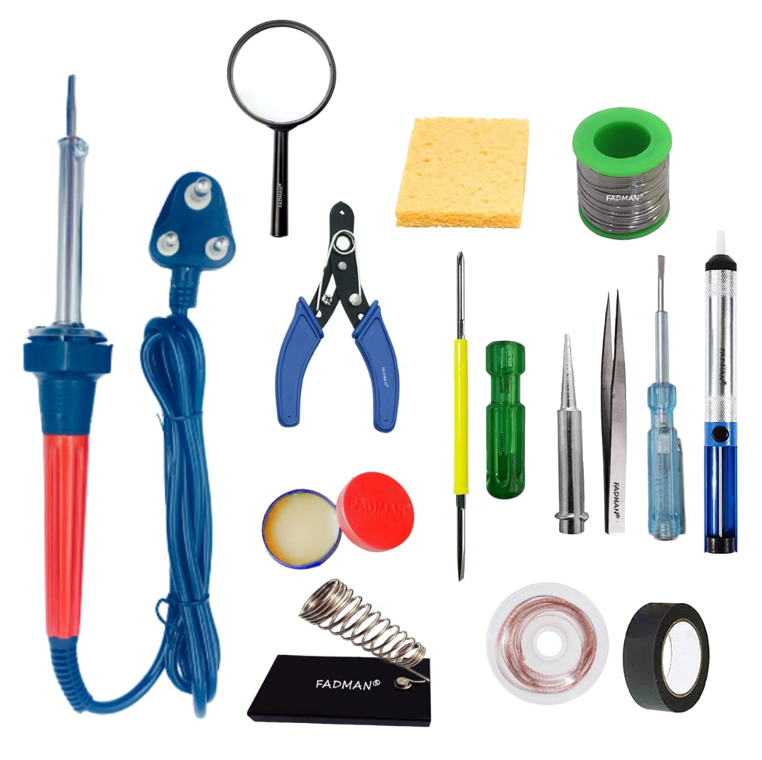 FADMAN SOLDERING IRON 60 W | BEST BUNDLE KIT | SOLDER WIRE | FLUX | STAND | WICK | SCREWDRIVER | BIT | TWEEZER | CUTTER | SPONGE | TAPE | TESTER | PUMP | MAGNIFYING GLASS | SOLDERING IRON KIT (B0BSNW5DN2) Amazon Price History, Amazon Price Tracker