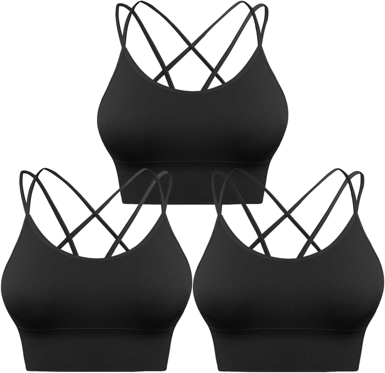 Sykooria 3 Pack Strappy Sports Bra for Women Sexy Crisscross for Yoga Running Athletic Gym Workout Fitness Tank Tops
