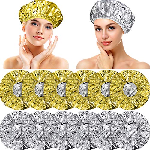 12 Pieces Deep Conditioning Caps Aluminum Foil Reusable Hair Processing Hair Coloring Shower Caps for Home...