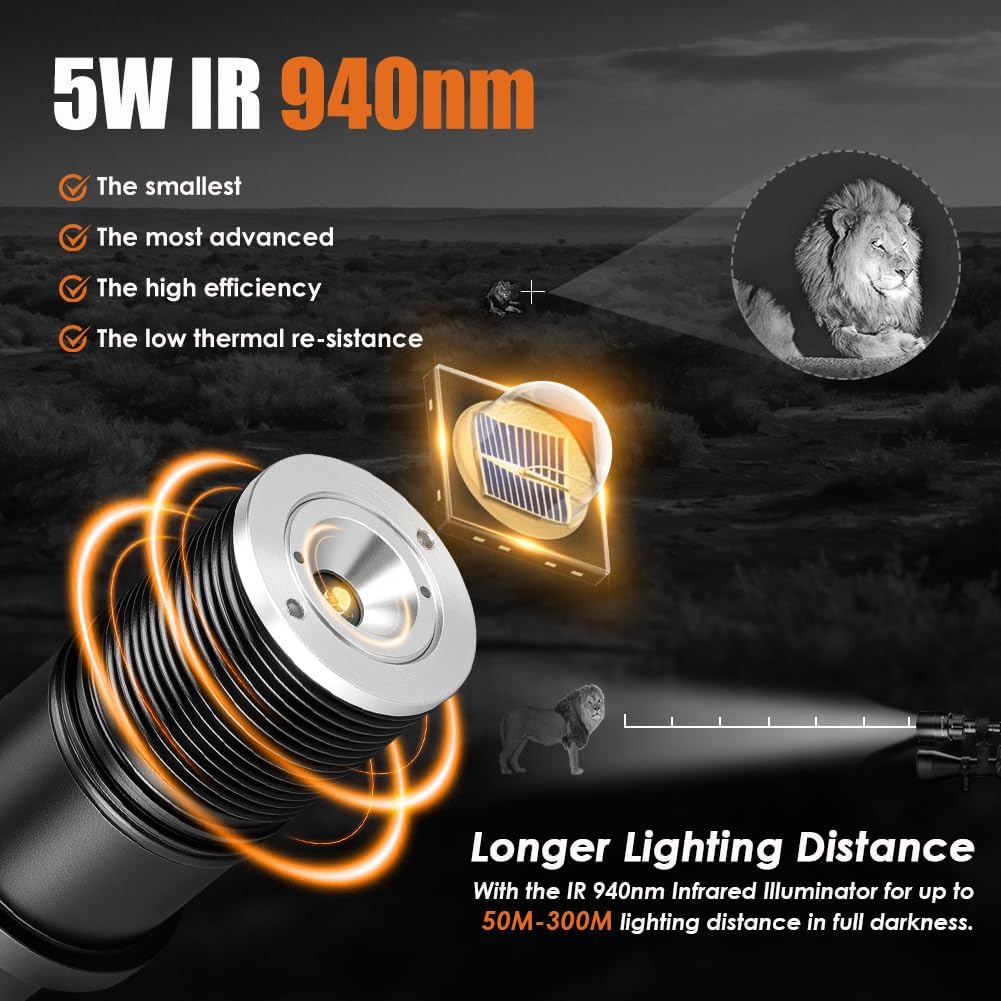 UniqueFire 1605 T75 940nm IR Illuminator Flashlight Lights for Night Vision Zoomable Infrared Flashlight Illuminator with Dual Control Remote Pressure Switch, USB Charger and Scope Mount Set