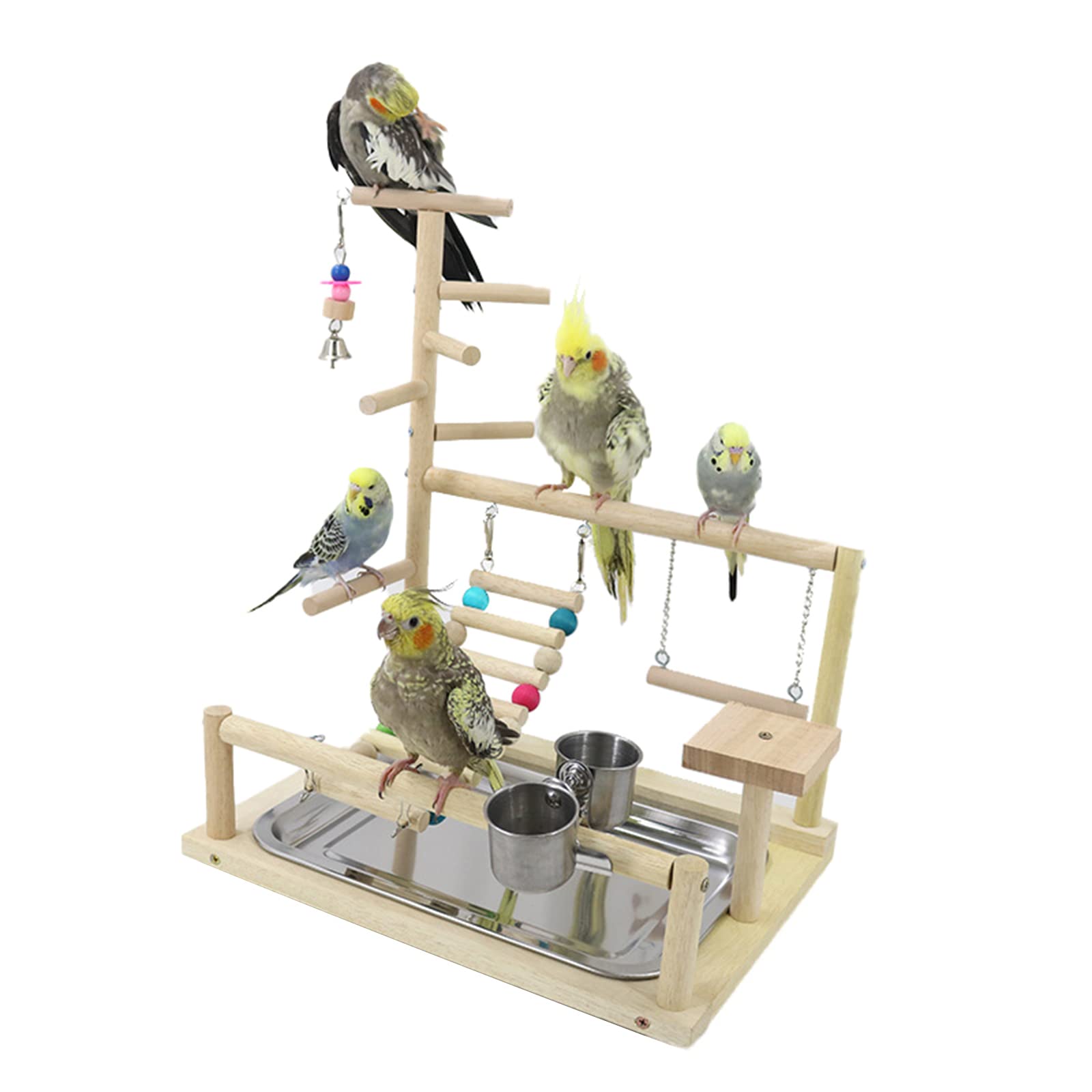 PANGBOER Uccello per gioco stand legno trespolo palestra box scala con mangiatoia tazze giocattolo per calopsita adatto per piccoli e uccelli uccello Playstand per pappagalli legno
