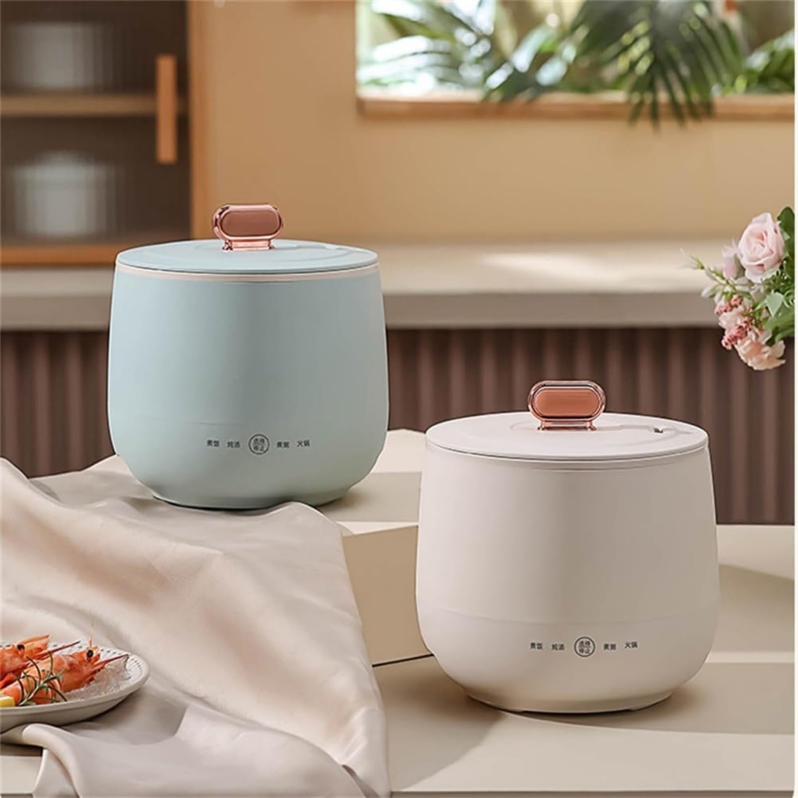 Cuociriso da 1,8 l, Piccolo, Mini cuociriso Elettrico con Antiaderente, Mini cuociriso per 1-2 Persone, 4 funzioni multicooker per preparare Riso, zuppa, Porridge, shabu shabu, Rosa