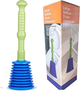 Large Powerful Drain and Sink Plunger for Kitchens, Bathrooms, Sinks, Baths, Waste Pipes and Showers.Commercial Style Heavy Duty, Powerful,Large Bellows