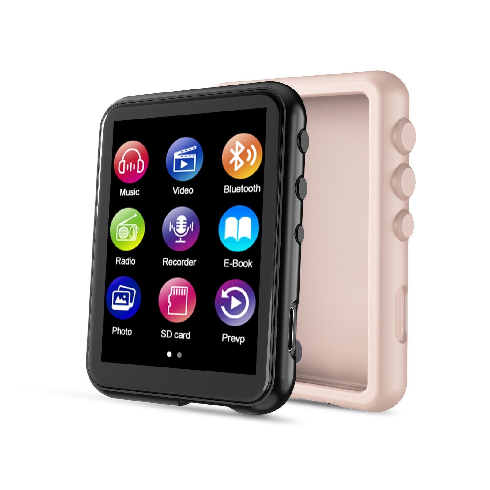 32 GB MP3-Player mit Bluetooth 5.3, 2,4-Zoll-Touchscreen, FM-Radio, Sprachaufzeichnung, Hi-Fi-Sound, E-Book-Funktion, Speichererweiterung bis 512 GB, inkl. Rosa Schutzhülle