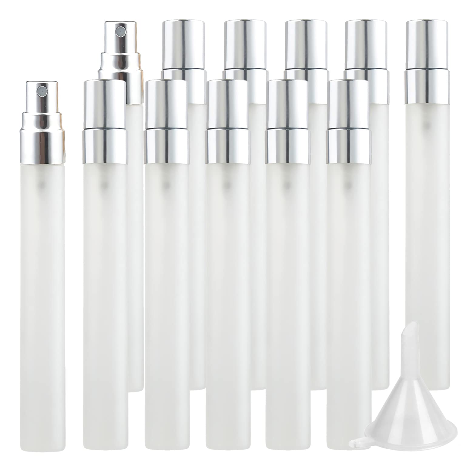 48 Piezas 10ml Mate Transparente Botella con Pulvérisateur Botella de Aerosol de Vidrio Con Sprayer de plata Mini Botella de Spray de Cristal Atomizador de Perfume