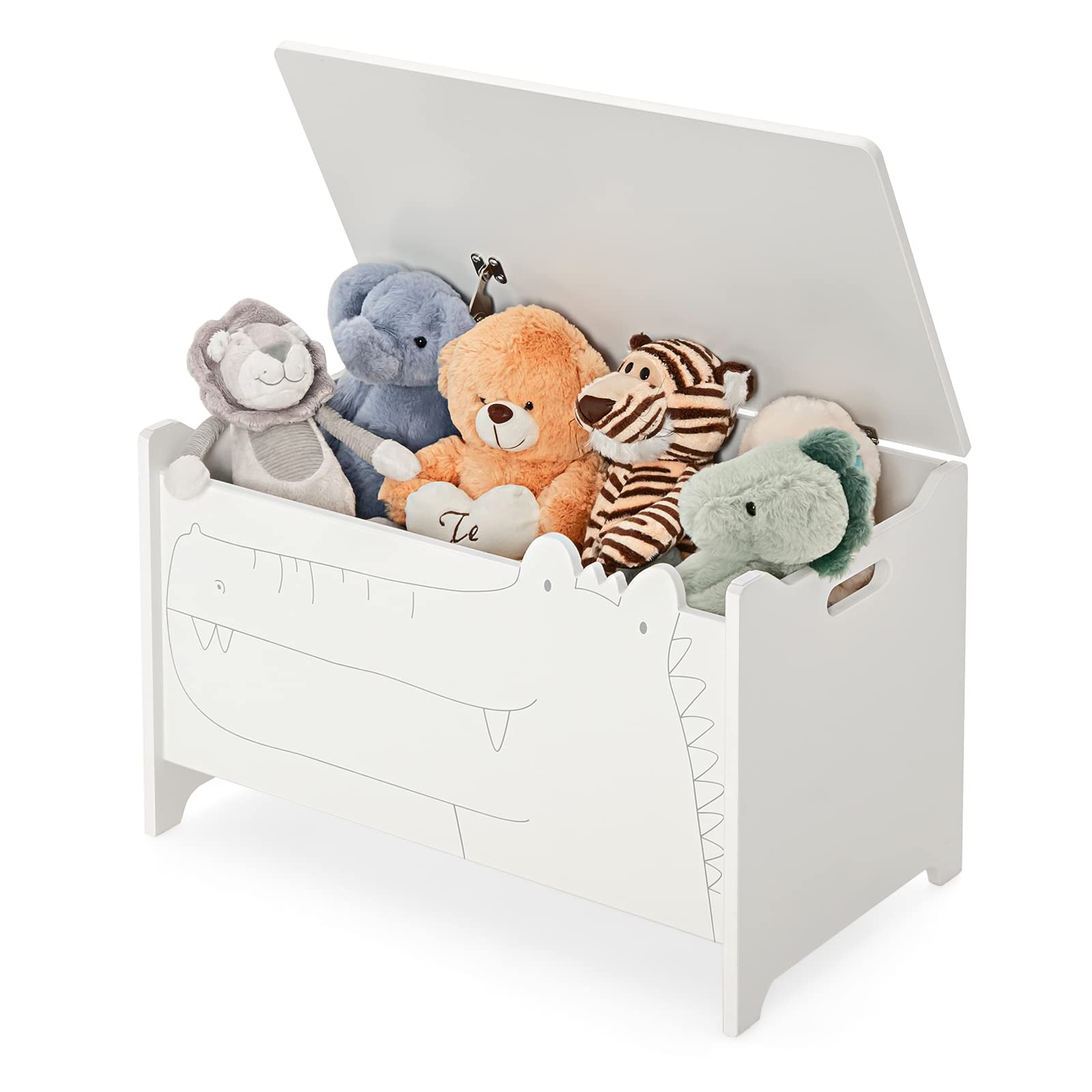 COSTWAY Cassapanca Contenitore per Bambini, Cassapanca Portagiochi in Legno con Coperchio Apribile, Baule Portagiocattoli per Cameretta dei Bambini, 60 x 33 x 37,5 cm (Bianco)