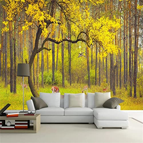 Natural Scenery 3D Removable Wall Mural, Golden Woods Self-Adhesive Large Wallpaper for Bedroom Living Room Kids Room.(91