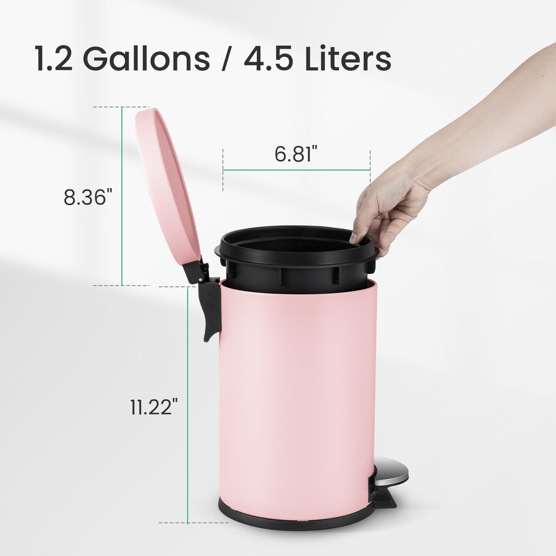 Cesun Kleiner rosa Mülleimer mit Deckel und Fußpedal, Mini-Mülleimer für Badezimmer, Schlafzimmer, Büro, 4,5 Liter, Rosa