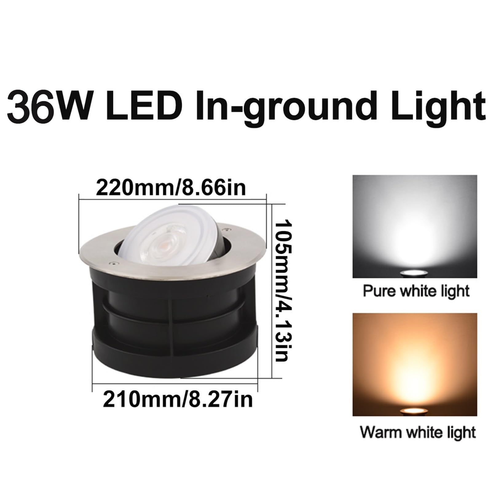 Foco Empotrable De Ángulo Ajustable Para Suelo - Lámpara LED Para Exteriores, Foco Led Jardín, Iluminación Para Caminos Senderos, Lámpara Enterrada Impermeable IP65(White Light,36W(220v))