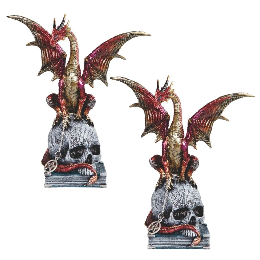Figurines dragon rouge sur tête de mort ICE ARMOR 23,5 cm, lot de 2 statuettes gothiques