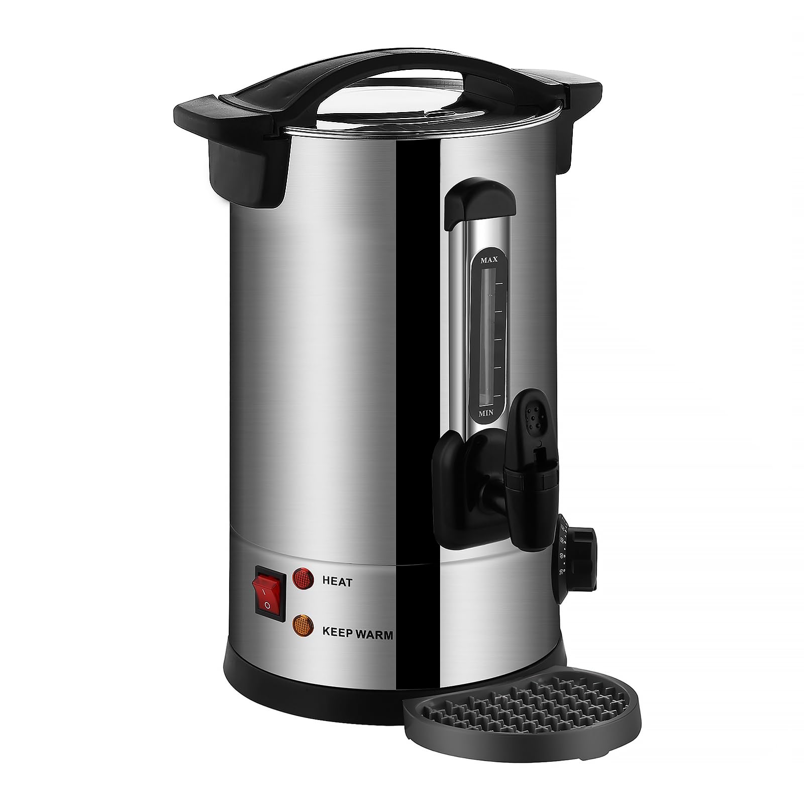 12.4L Electric Catering Urn, 1800W Stainless Steel Hot Water Boiler with Thermostat Control, Anti-Drip Tap & Locking Lid, Water Level Indicator & Drip Tray, Ideal for Tea & Hot Drinks