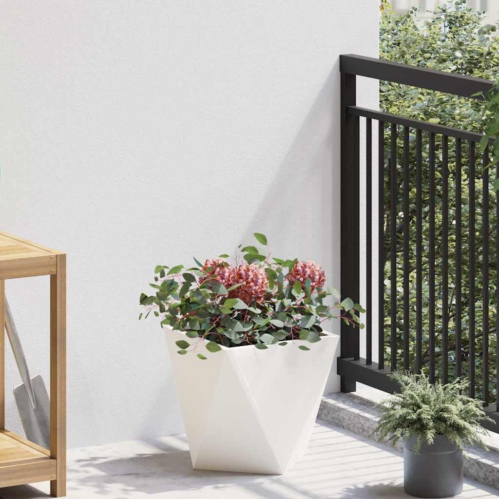 White Plant Pot 2 szt. 30 x 30 x 30 cm Stalowy pojemnik ogrodowy z drenażem, do użytku na zewnątrz i wewnątrz, trwała roślina do kwiatów, ziół, sukulentów, kaktusów, storczyków, bonsai